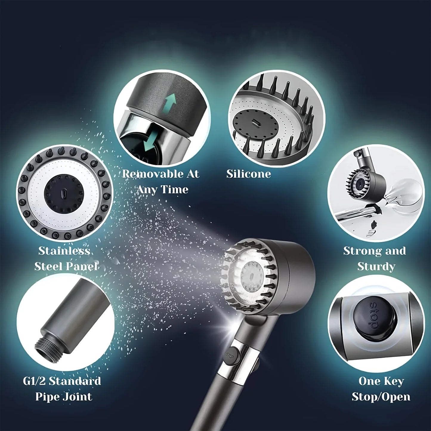 High Pressure Shower Head with Filter — Turbo Handheld Shower with 5 Spray Modes