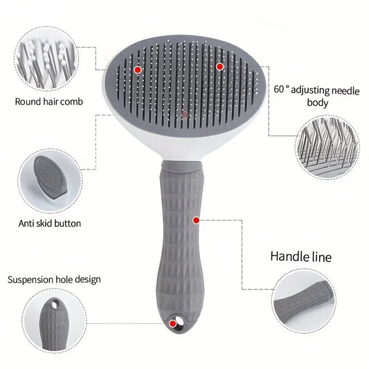 Pet Hair Removal Brush — One-Click Self-Cleaning Comb for Dogs & Cats
