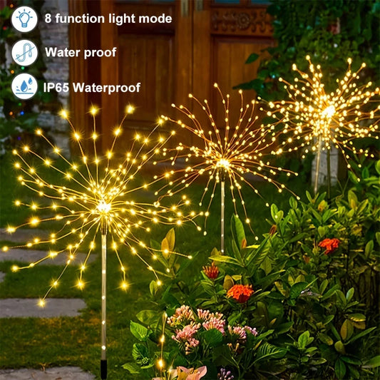 Solar Fireworks Garden Lights — 8 Modes Outdoor Stake Light for Patio & Yard