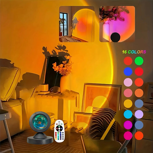 Sunset Projection Lamp — 16 Colors RGB, USB Remote Control | As Seen On TikTok
