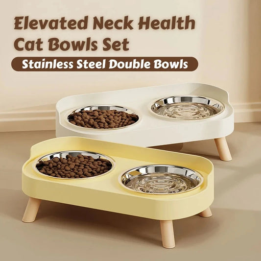 Elevated Cat & Dog Bowls — Colorful Raised Double Stainless Steel Feeder