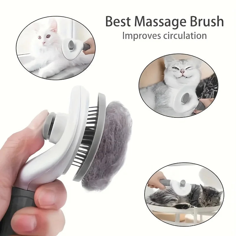 Pet Hair Removal Brush — One-Click Self-Cleaning Comb for Dogs & Cats