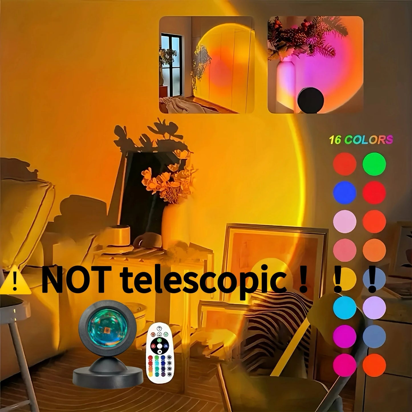 Sunset Projection Lamp — 16 Colors RGB, USB Remote Control | As Seen On TikTok