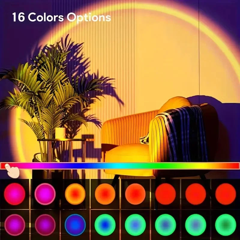 Sunset Projection Lamp — 16 Colors RGB, USB Remote Control | As Seen On TikTok